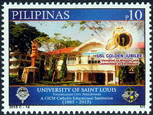 Stamp honoring University of St. Louis, Tuguegarao City , Philippines